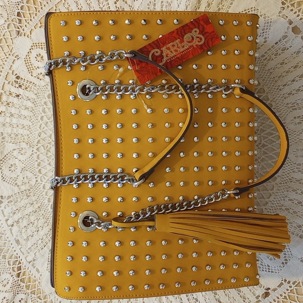Carlos Santana yellow Studded Tote  Handbag